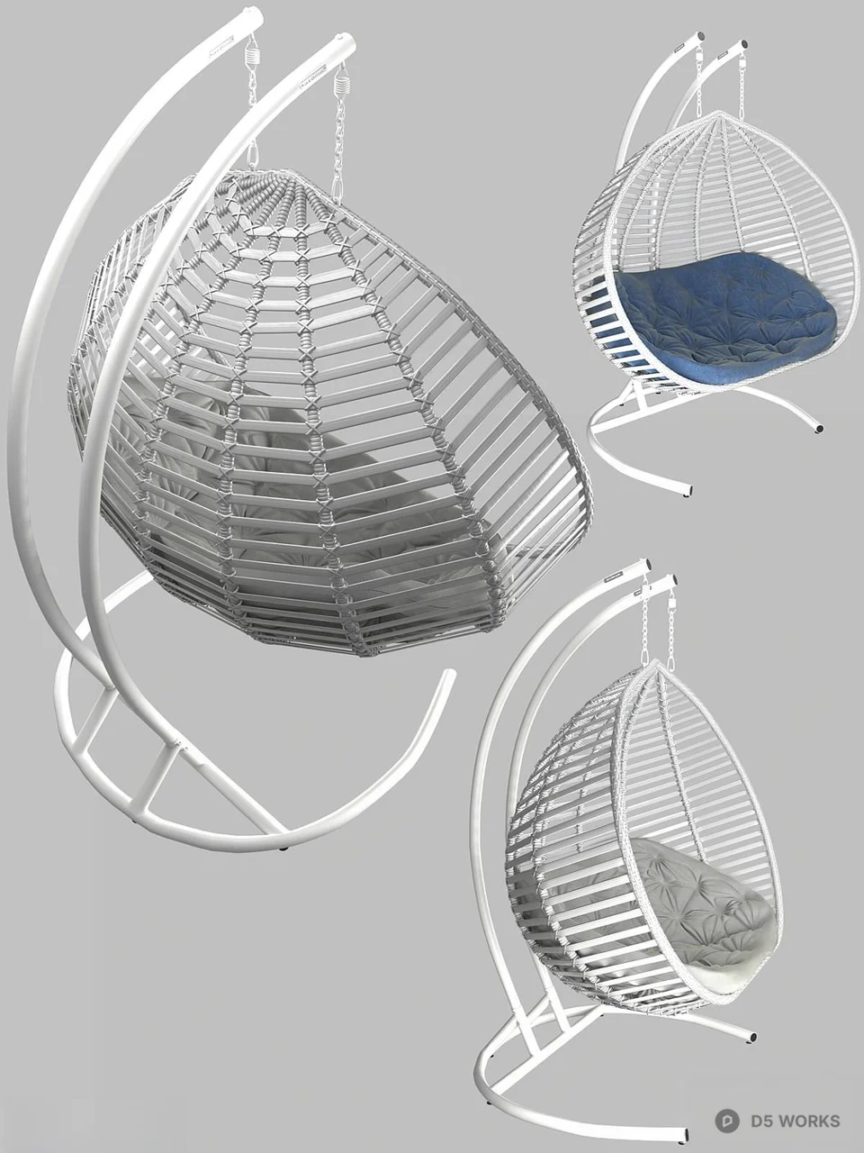 Wicker Hanging Egg Chair With Purple Cushion 3d model thumbnail 3