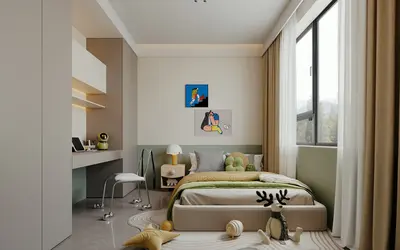 Minimalist Universal Kids Room with Study Zone 3d model