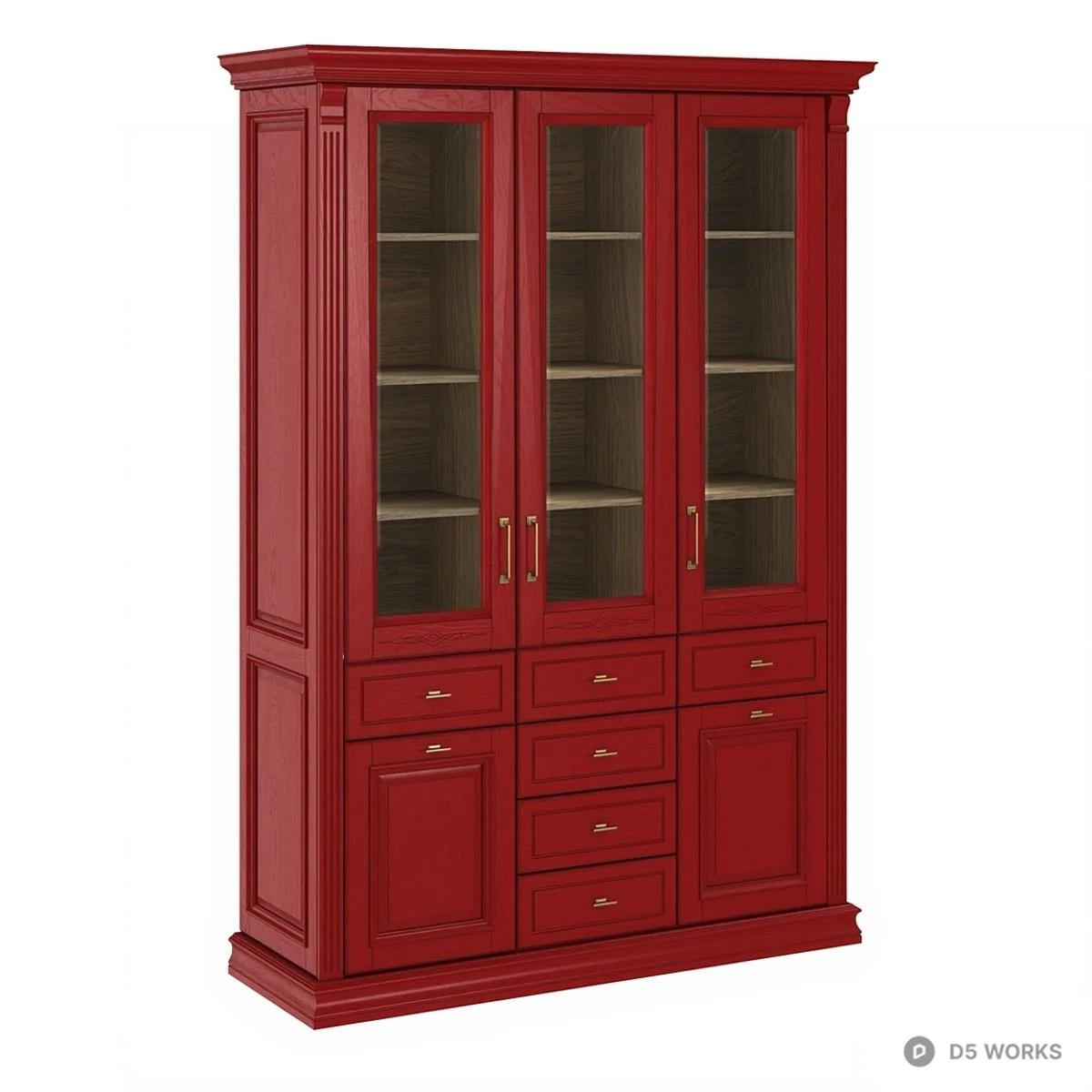 Classic Dark Wood Display Cabinet With Glass Doors 3d model thumbnail 4
