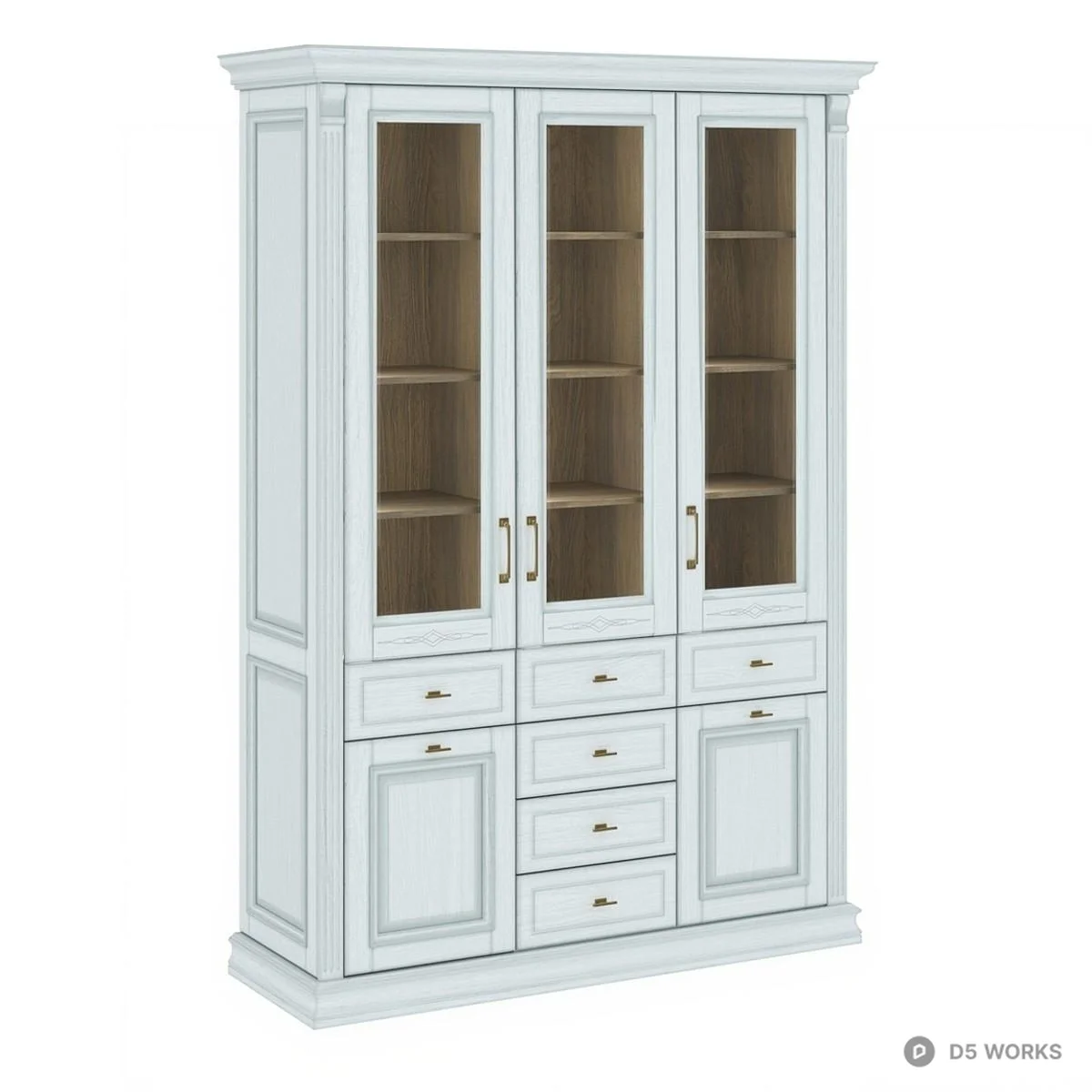 Classic Dark Wood Display Cabinet With Glass Doors 3d model thumbnail 2