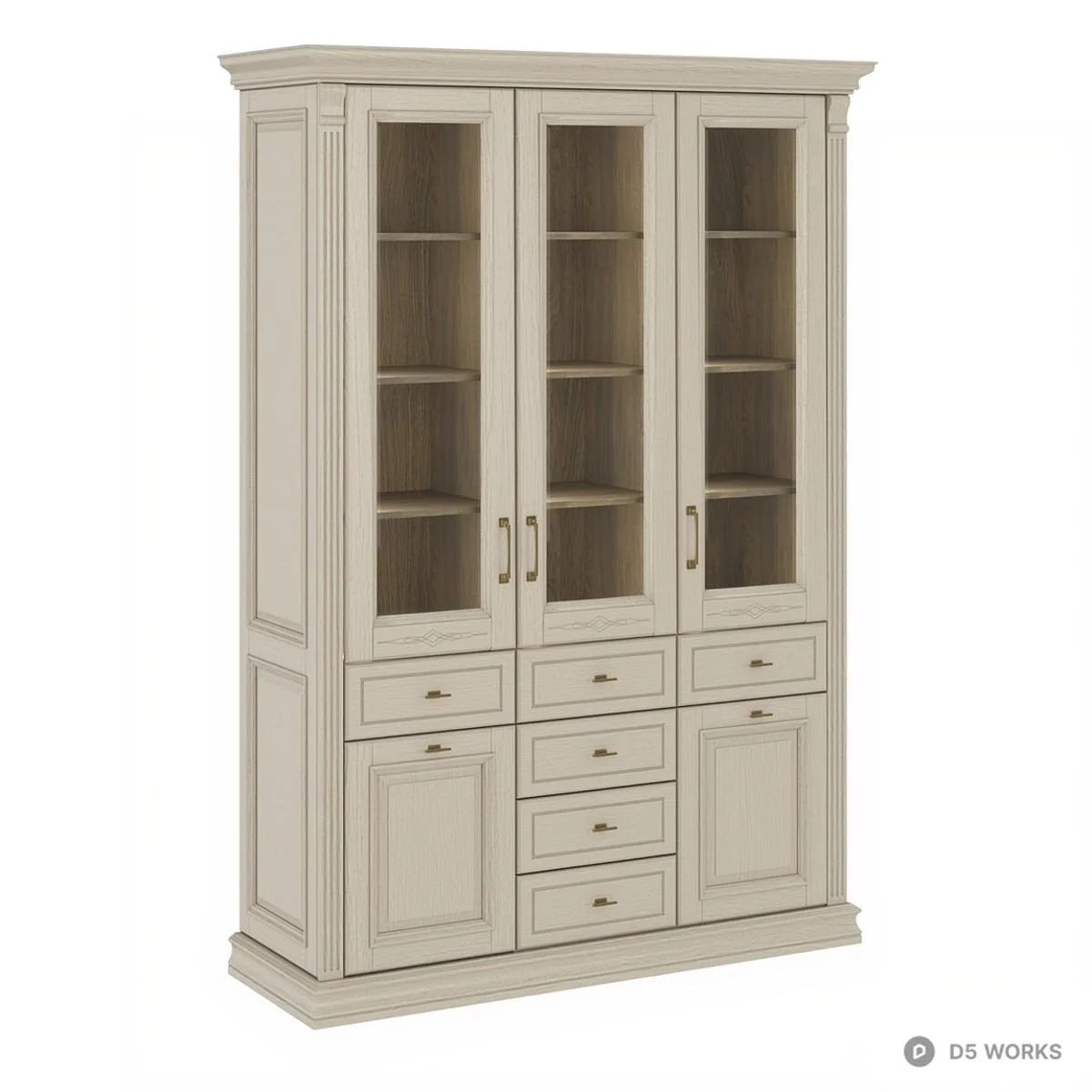 Classic Dark Wood Display Cabinet With Glass Doors 3d model thumbnail 3