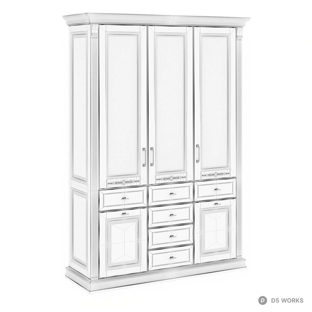Classic Dark Wood Display Cabinet With Glass Doors 3d model thumbnail 5