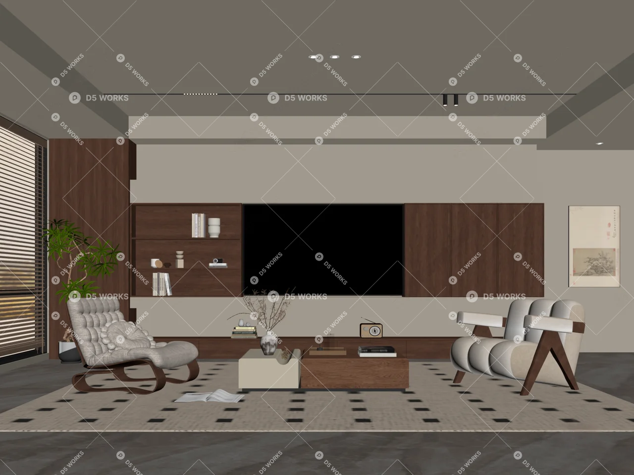 Mid-Century Modern Home Living Room 3d model thumbnail 2