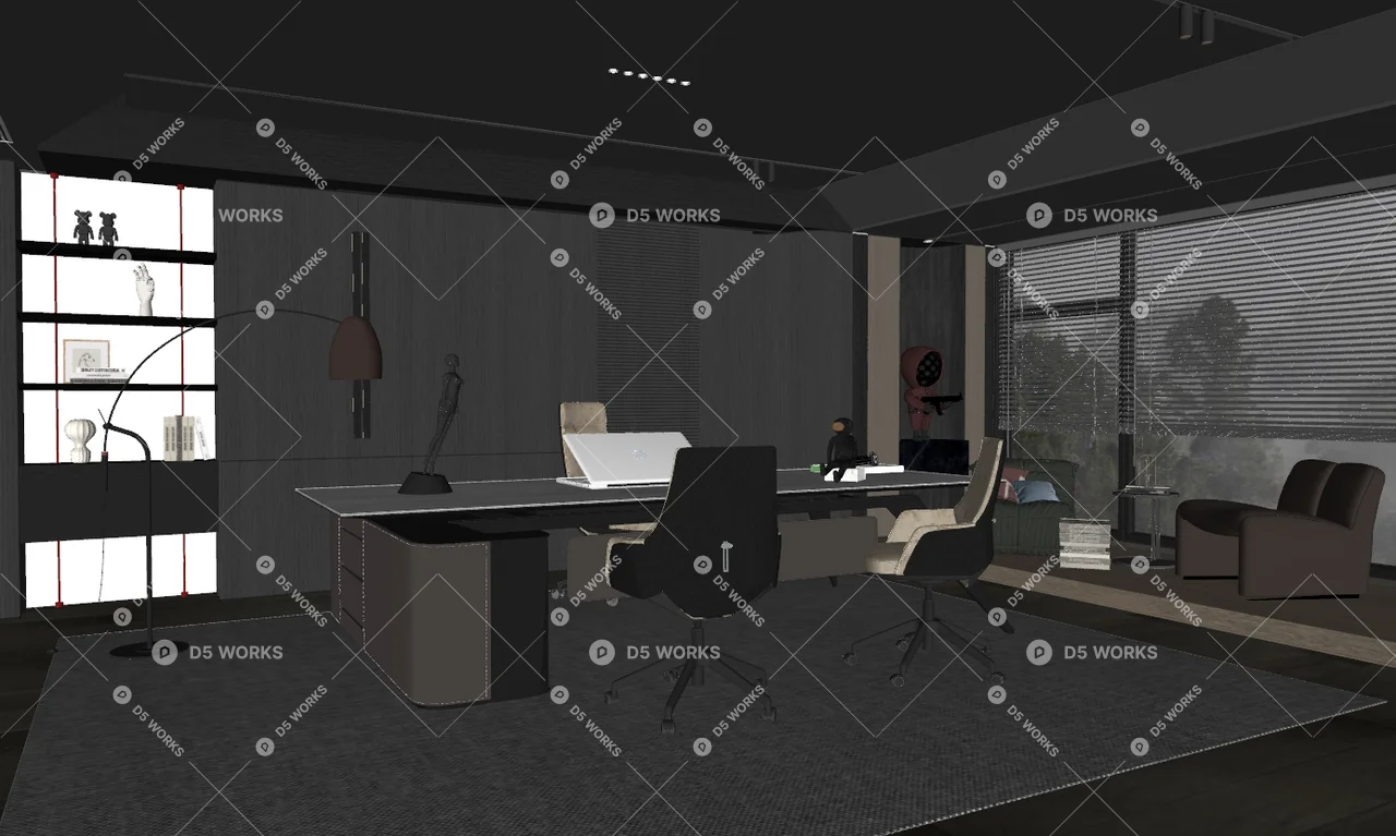 Modern Executive Office With Dark Tone Design 3d model thumbnail 2