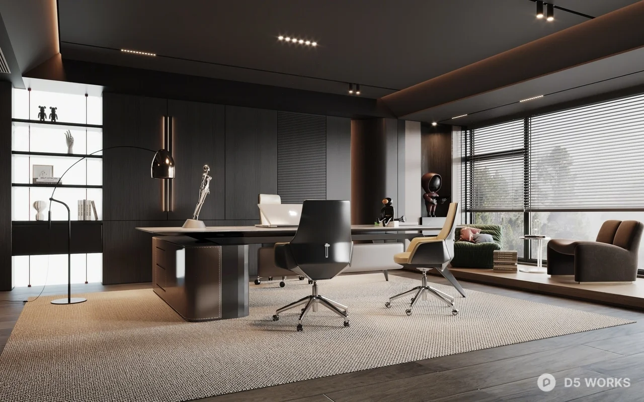 Modern Executive Office With Dark Tone Design 3d model - Image 1