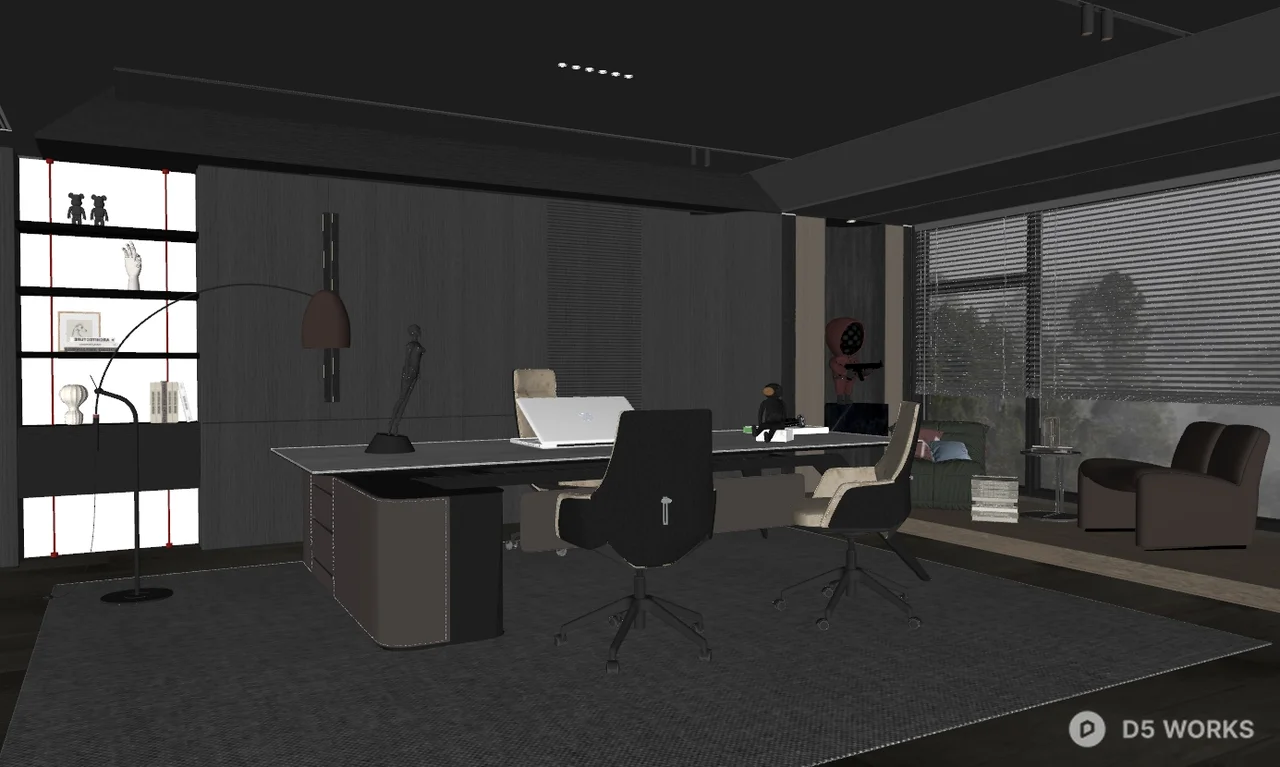 Modern Executive Office With Dark Tone Design 3d model thumbnail 2