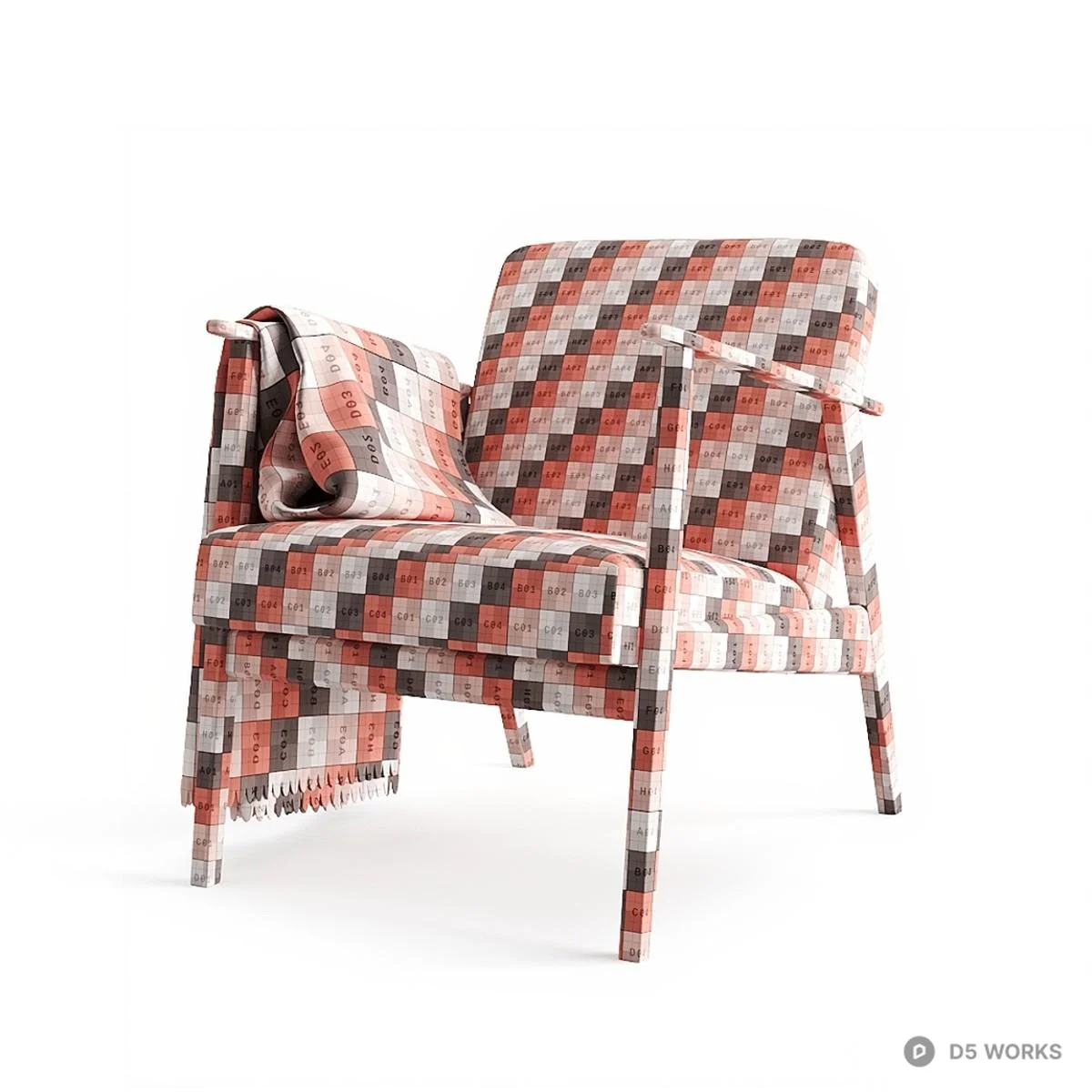 Modern Wooden Frame Armchair 3d model thumbnail 3