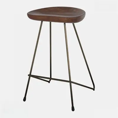 Wooden Seat Metal Leg Bar Stool 3d model