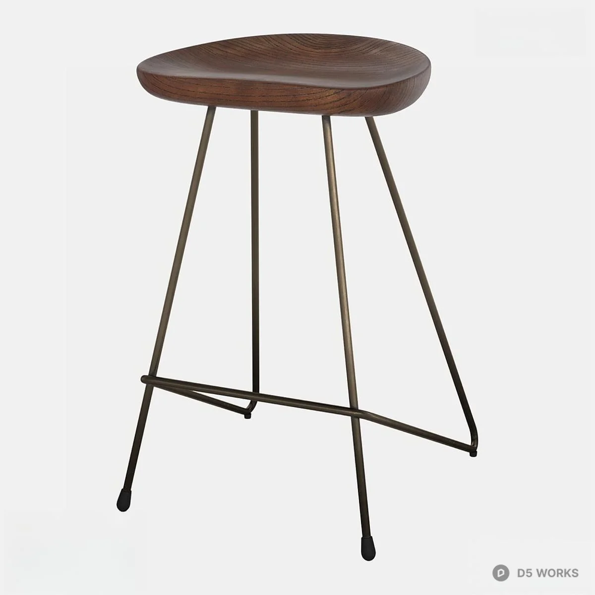 Wooden Seat Metal Leg Bar Stool 3d model - Image 1