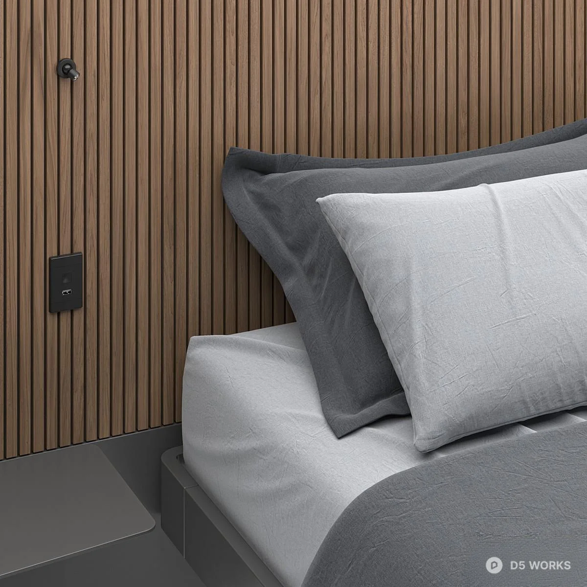 Minimalist Wooden Headboard Double Bed 3d model thumbnail 2