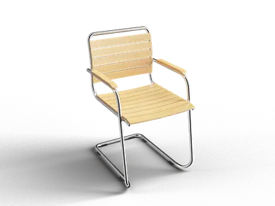Minimalist Teak Wood Armchair With Chrome Frame 3d model