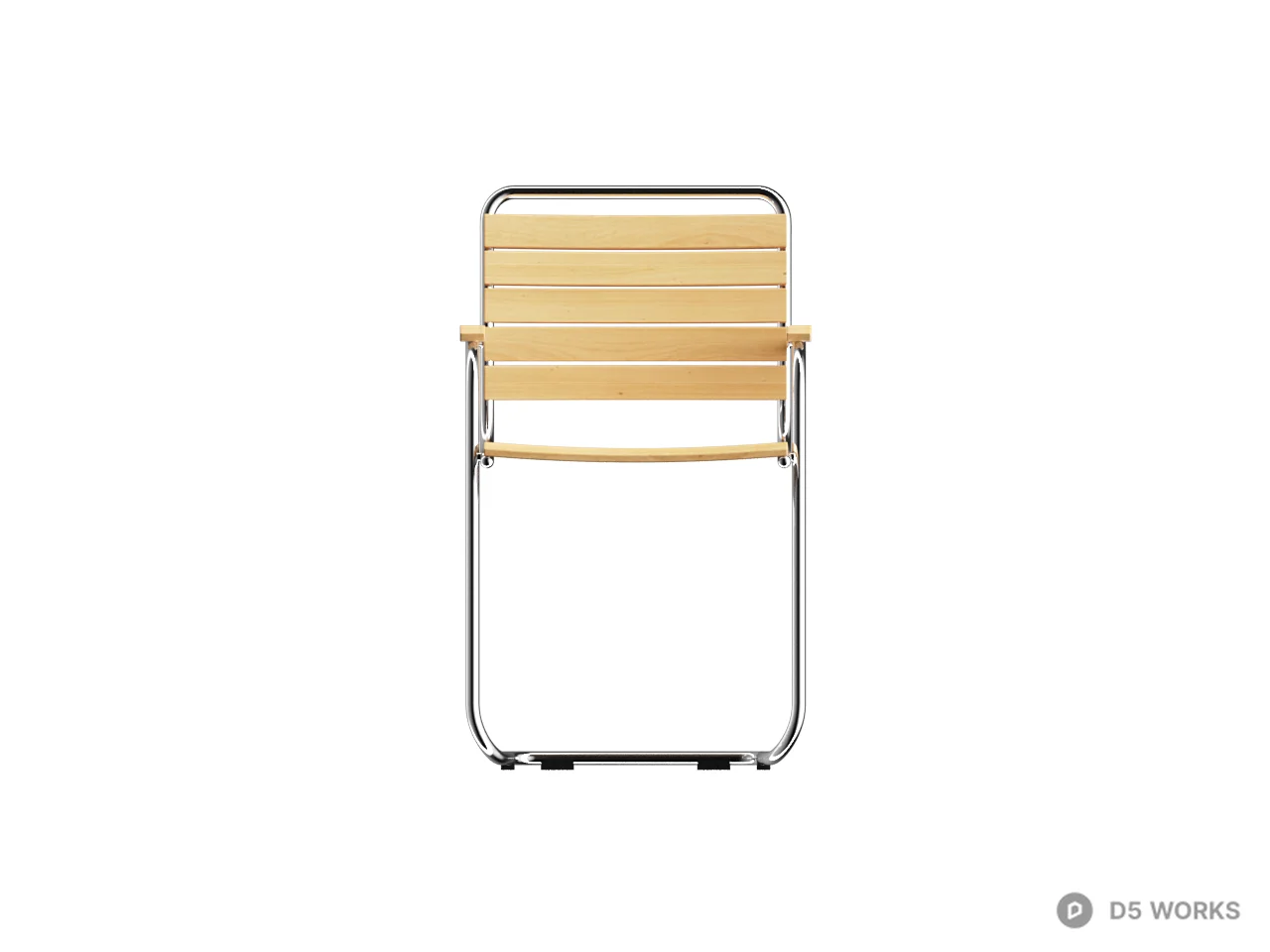 Minimalist Teak Wood Armchair With Chrome Frame 3d model thumbnail 2