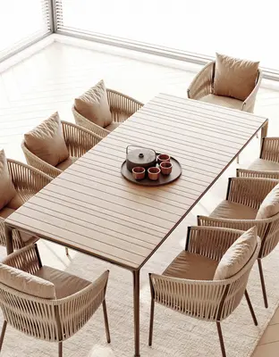 Rattan Outdoor Dining Set With Teapot Tray 3d model