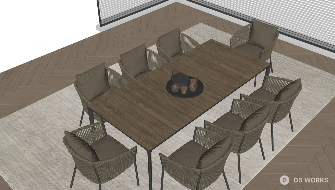 Rattan Outdoor Dining Set With Teapot Tray 3d model thumbnail 2