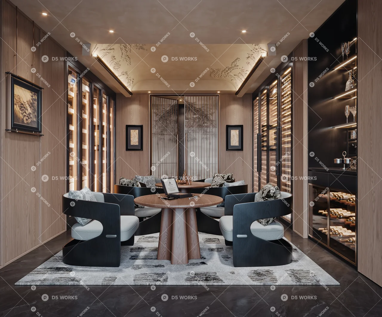 Contemporary Wine Tasting Room with Ambient Lighting 3d model thumbnail 2