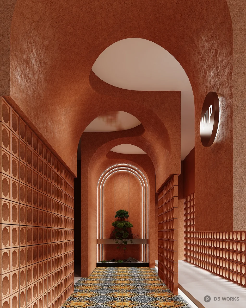 Terracotta Arched Hotel Corridor 3d model - Image 1