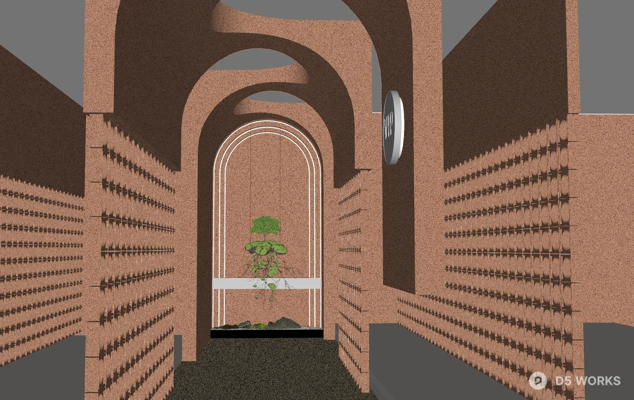 Terracotta Arched Hotel Corridor 3d model thumbnail 2