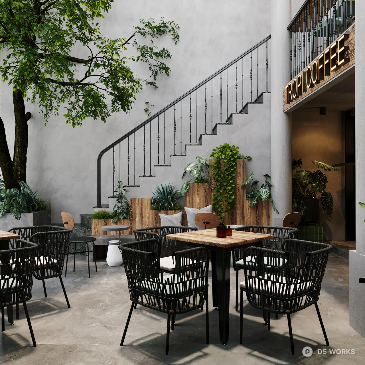 Coffee Shop Facade & Outdoor Seating Area 3d model thumbnail 2