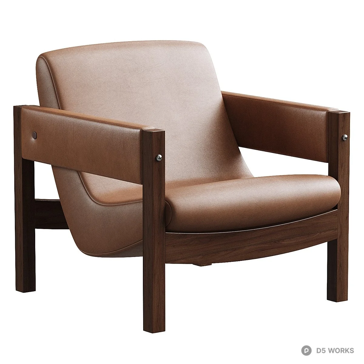 Mid-Century Modern Wooden Frame Armchair With Fabric Upholstery 3d model thumbnail 4