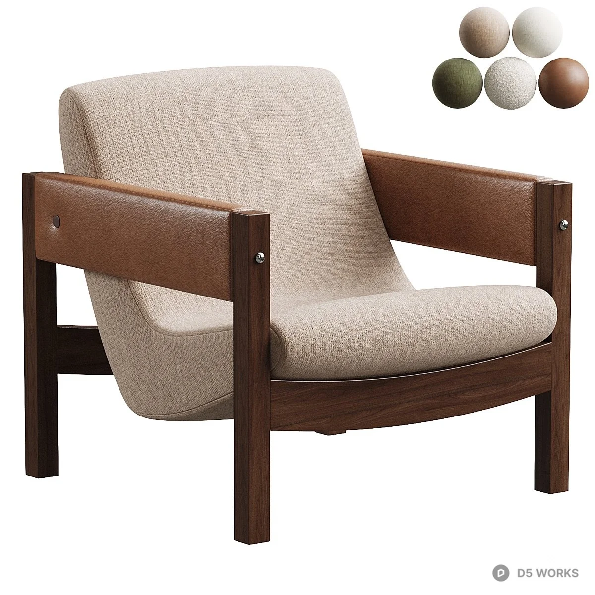 Mid-Century Modern Wooden Frame Armchair With Fabric Upholstery 3d model - Image 1