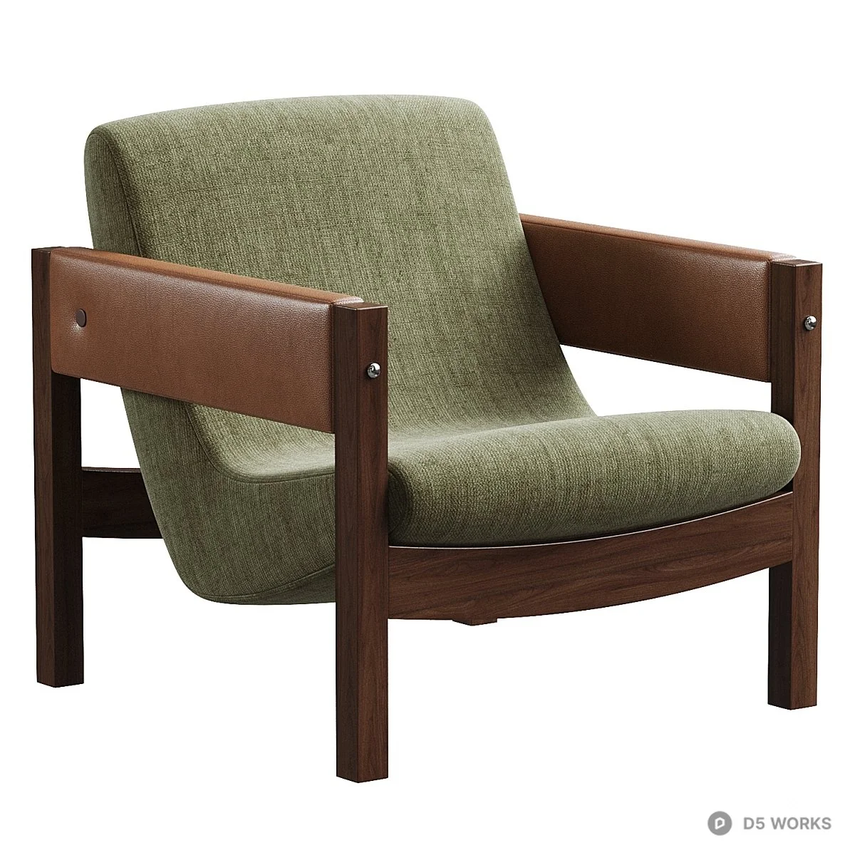 Mid-Century Modern Wooden Frame Armchair With Fabric Upholstery 3d model thumbnail 3