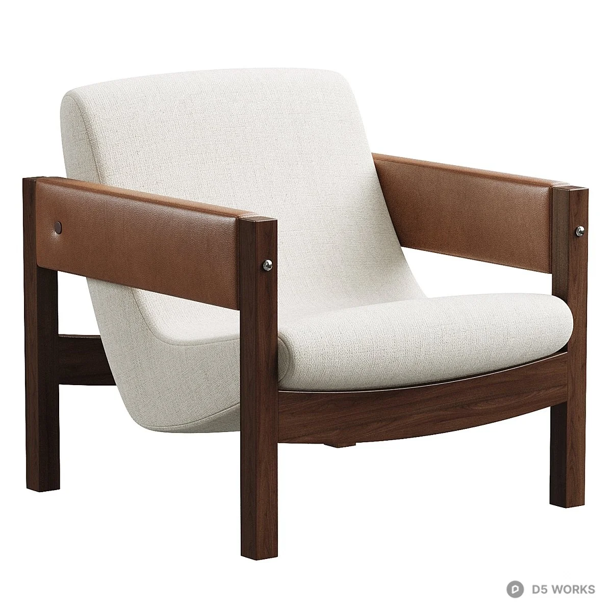 Mid-Century Modern Wooden Frame Armchair With Fabric Upholstery 3d model thumbnail 2
