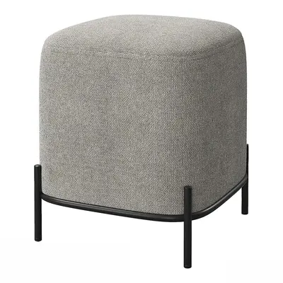 Minimalist Fabric Upholstered Stool With Black Metal Frame 3d model