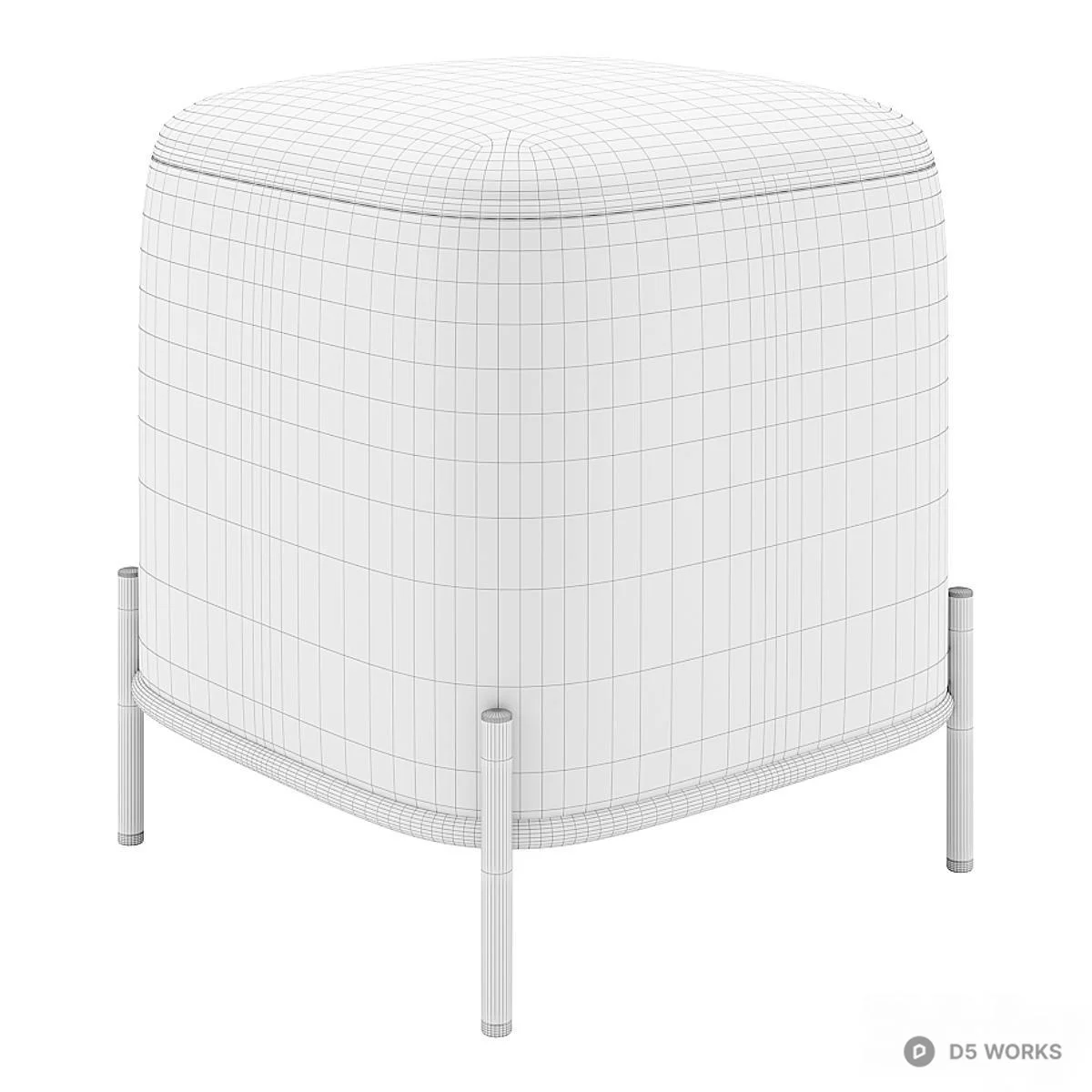Minimalist Fabric Upholstered Stool With Black Metal Frame 3d model thumbnail 3