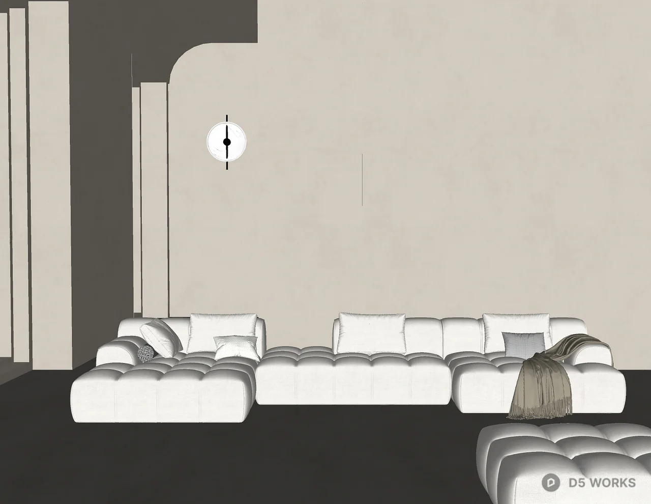 Minimalist Living Room with Modular Sofa 3d model thumbnail 2