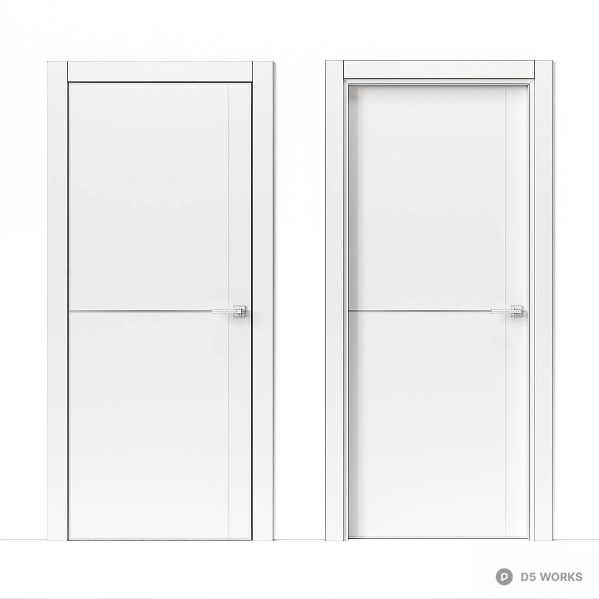 Minimalist White Flat Panel Door With Black Handle 3d model thumbnail 2