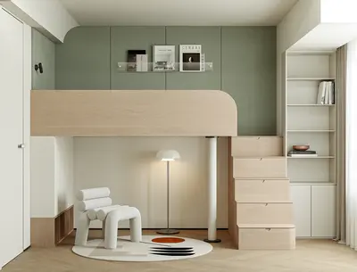 Minimalist Loft Children Room with Storage Stairs 3d model