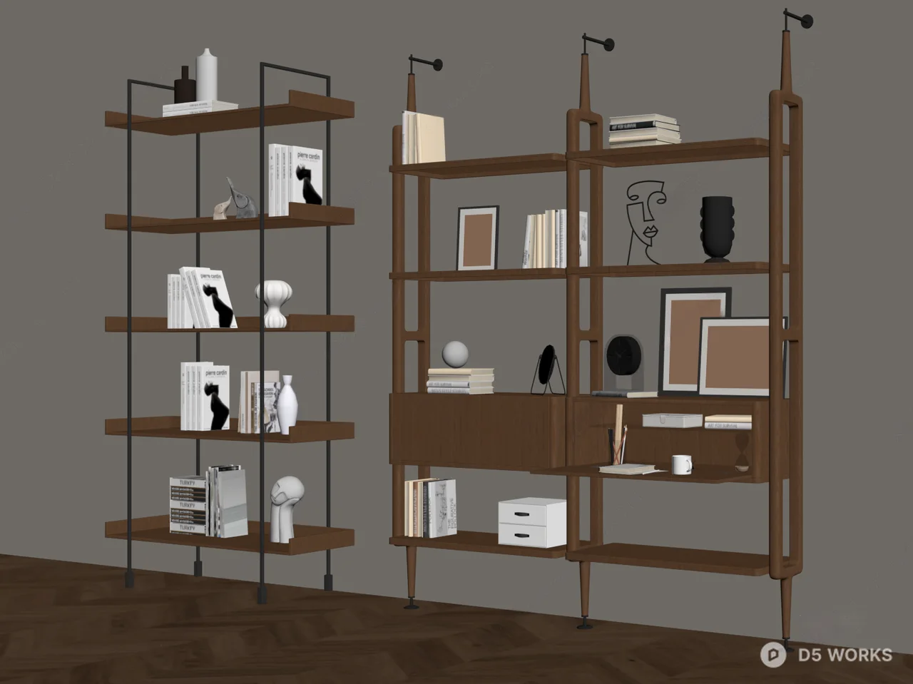 Mid Century Modern Bookshelf 3d model thumbnail 2