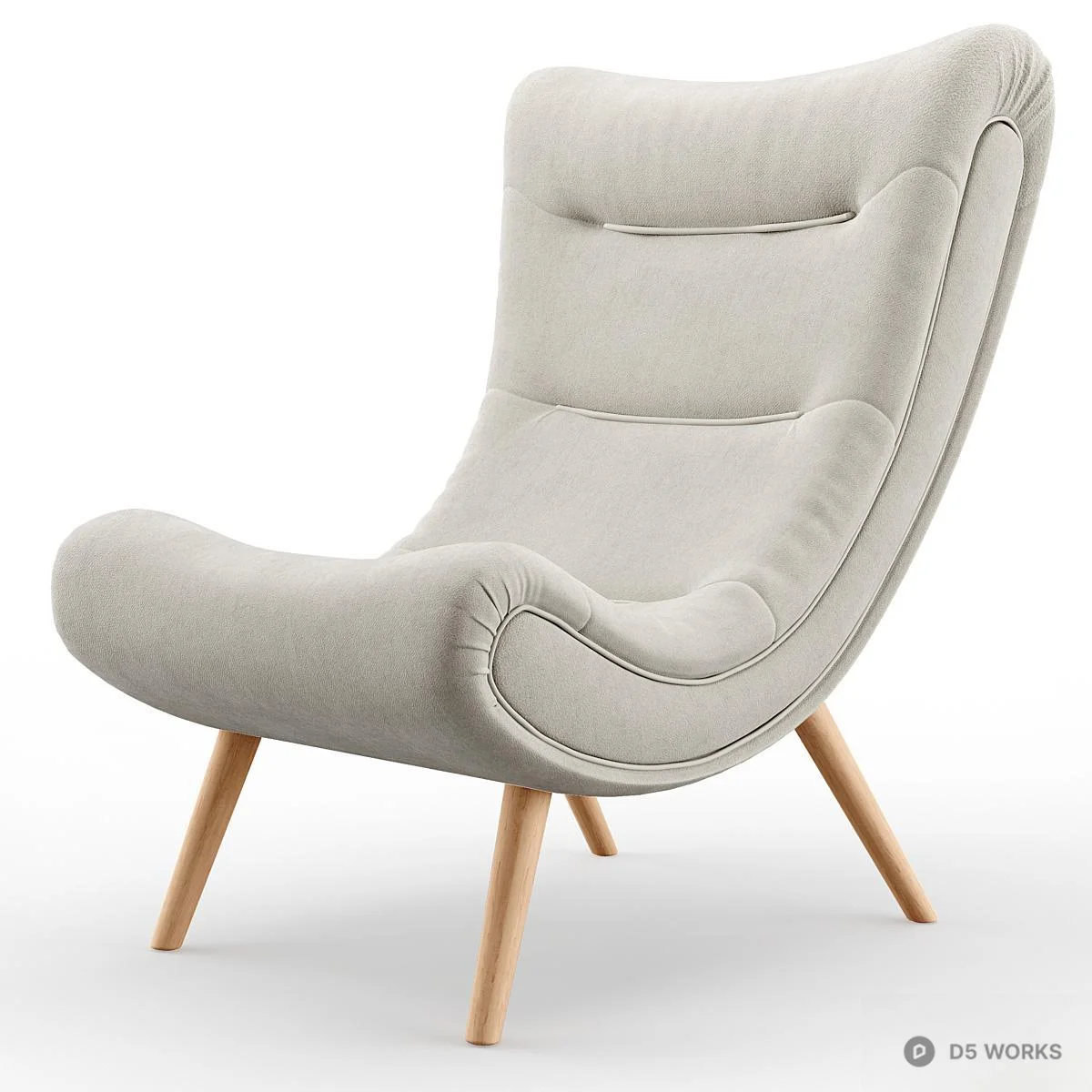 Mid-Century Modern Upholstered Lounge Chair 3d model thumbnail 4