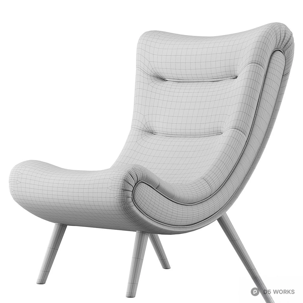 Mid-Century Modern Upholstered Lounge Chair 3d model thumbnail 5