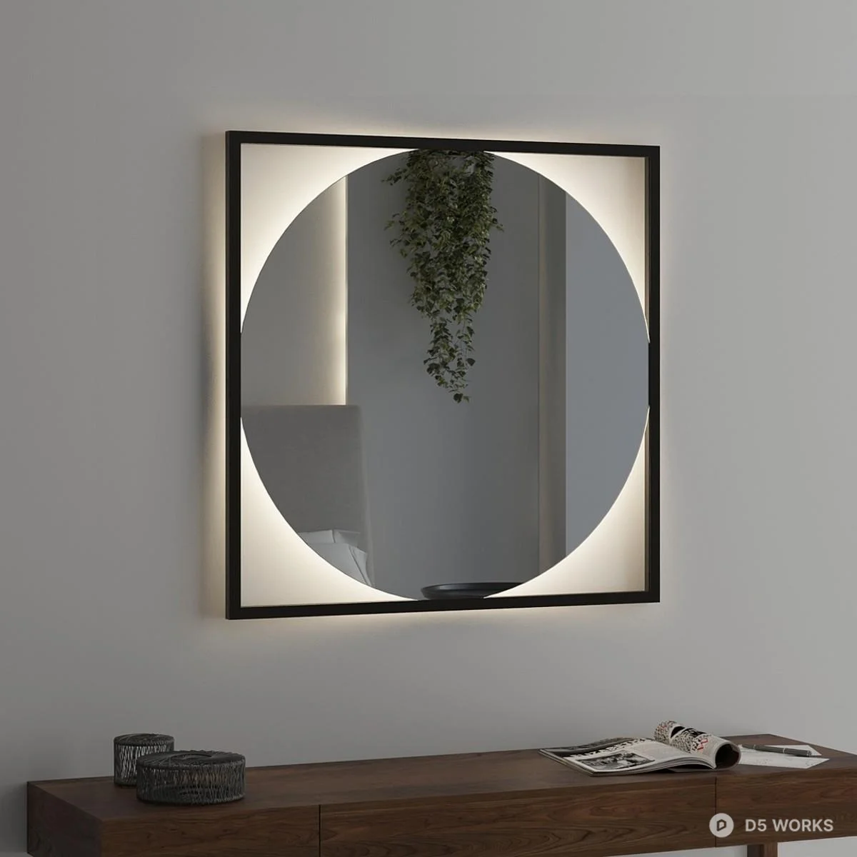 Minimalist Round Mirror With Frame Lighting 3d model thumbnail 2