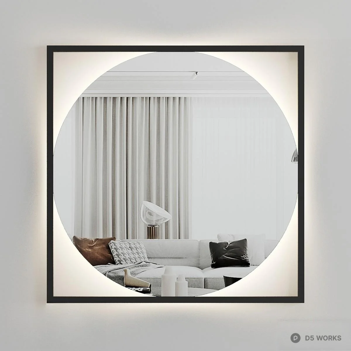 Minimalist Round Mirror With Frame Lighting 3d model - Image 1