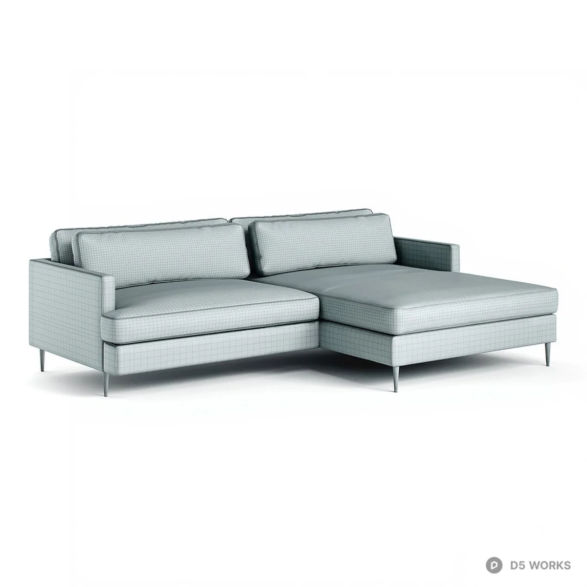 Textured Fabric Sectional Sofa With Chaise 3d model thumbnail 4