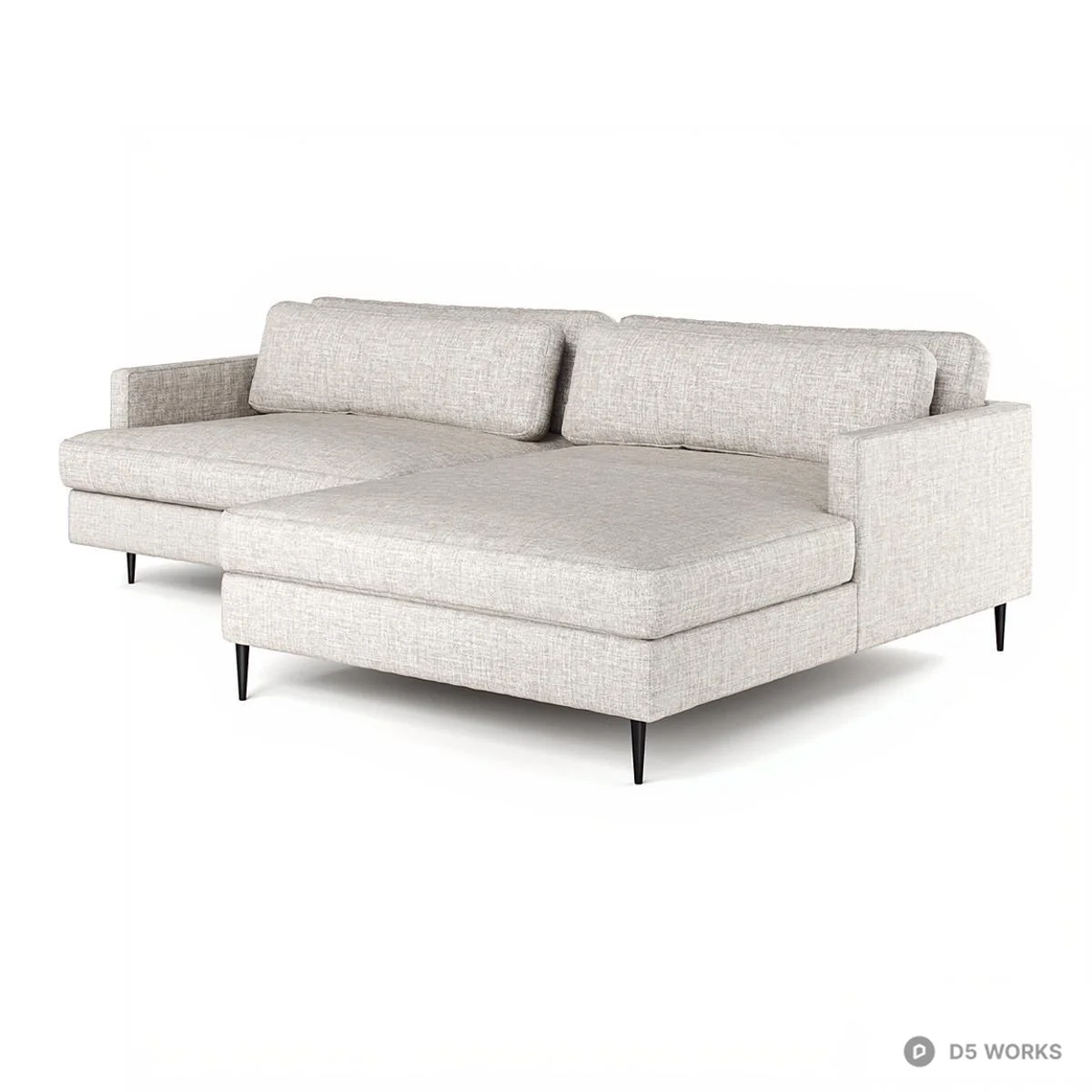 Textured Fabric Sectional Sofa With Chaise 3d model thumbnail 3