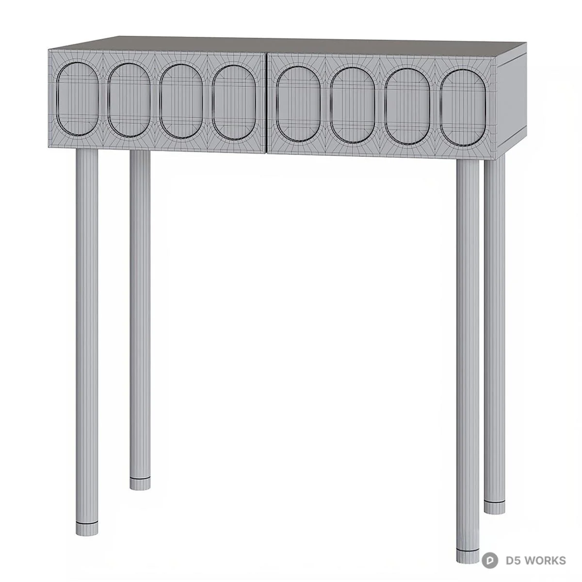 Minimalist Metal Leg Side Cabinet With Embossed Panel Design 3d model thumbnail 6