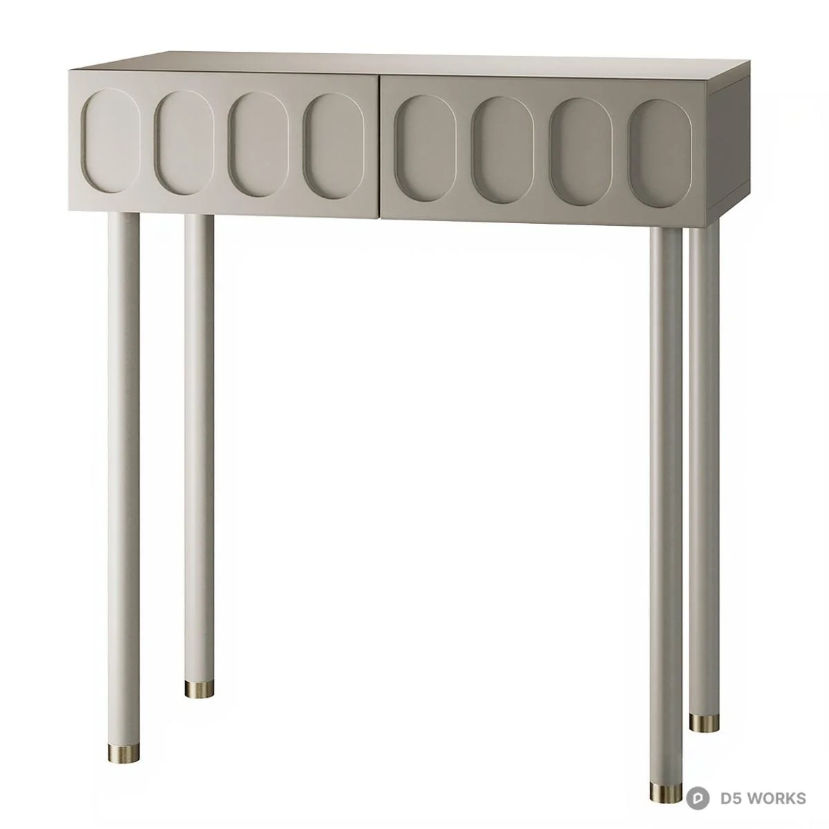 Minimalist Metal Leg Side Cabinet With Embossed Panel Design 3d model thumbnail 2