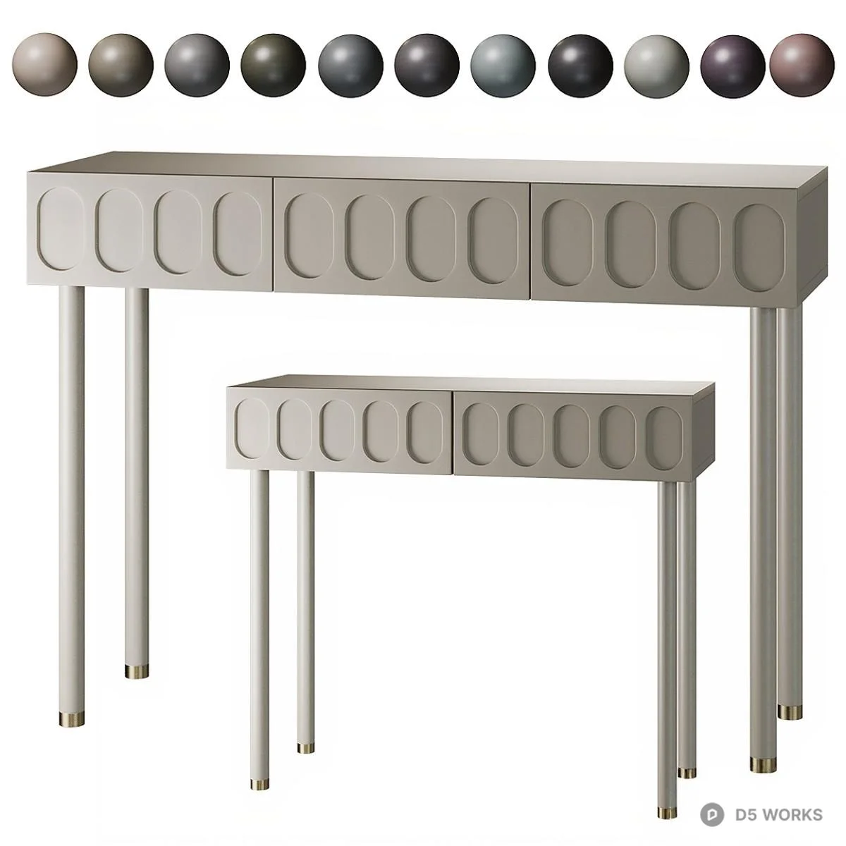 Minimalist Metal Leg Side Cabinet With Embossed Panel Design 3d model - Image 1