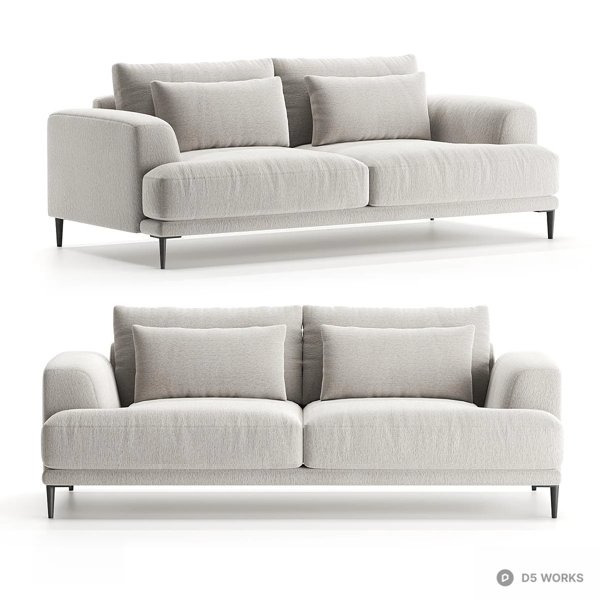 Minimalist Fabric Three Seater Sofa 3d model - Image 1
