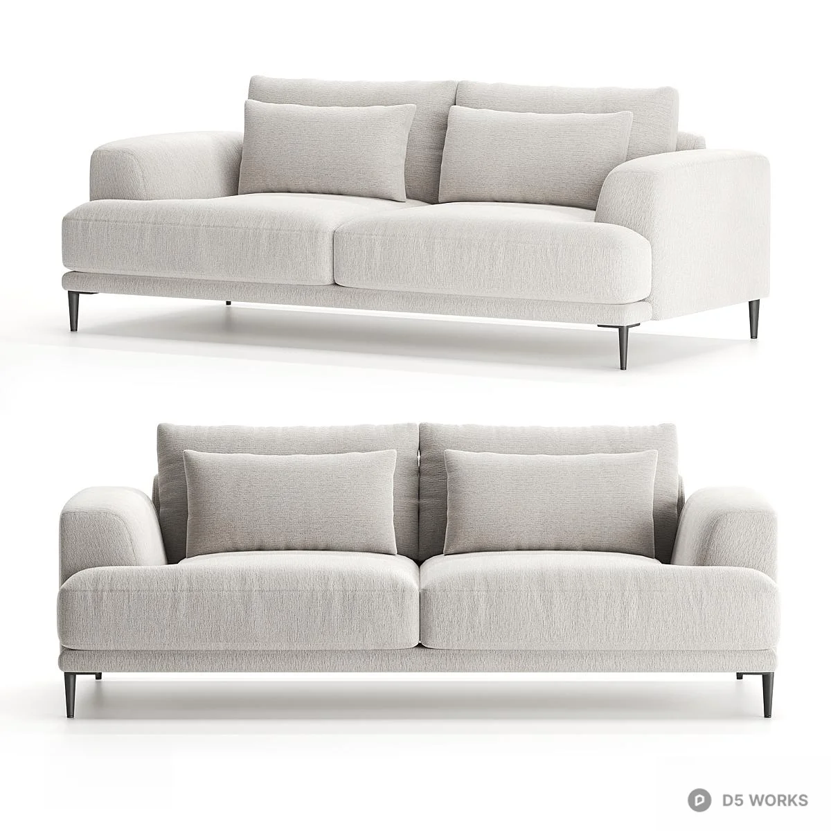 Minimalist Fabric Three Seater Sofa 3d model thumbnail 2