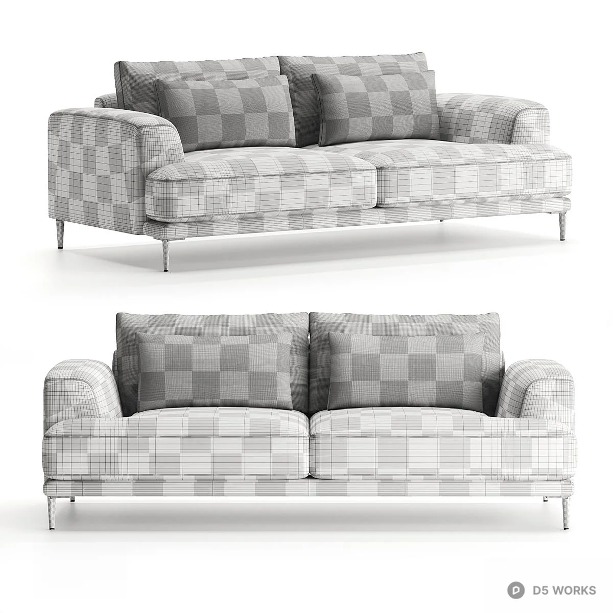 Minimalist Fabric Three Seater Sofa 3d model thumbnail 4