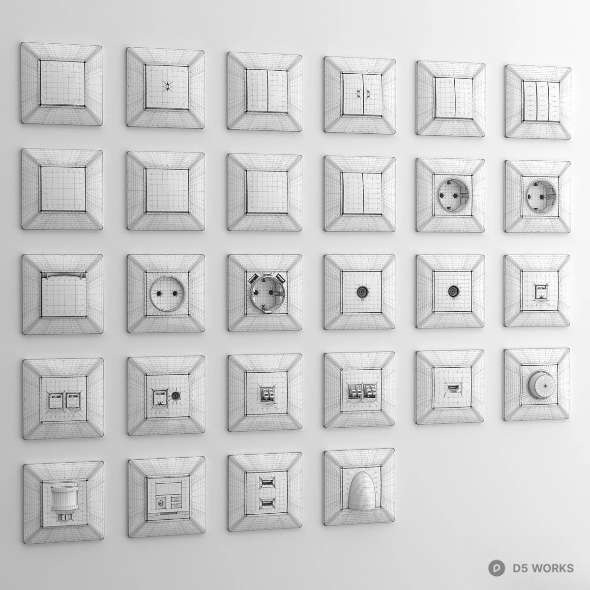 White Modular Switch And Socket Panel Set 3d model thumbnail 3