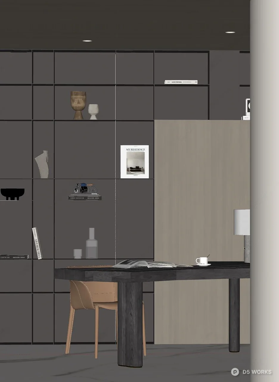 Minimalist Study Room With Integrated Storage And Marble Floor 3d model thumbnail 2