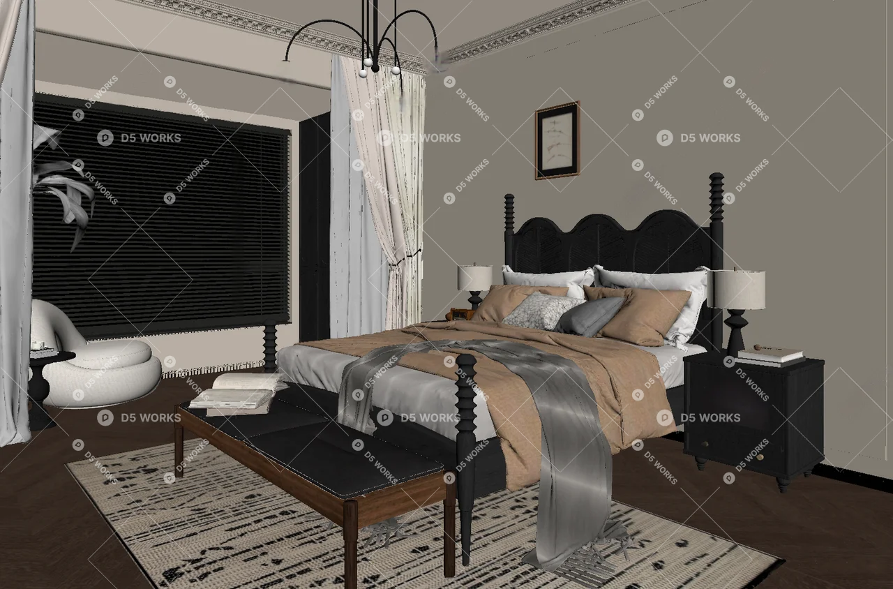 Mid-Century Modern Home Bedroom 3d model thumbnail 2