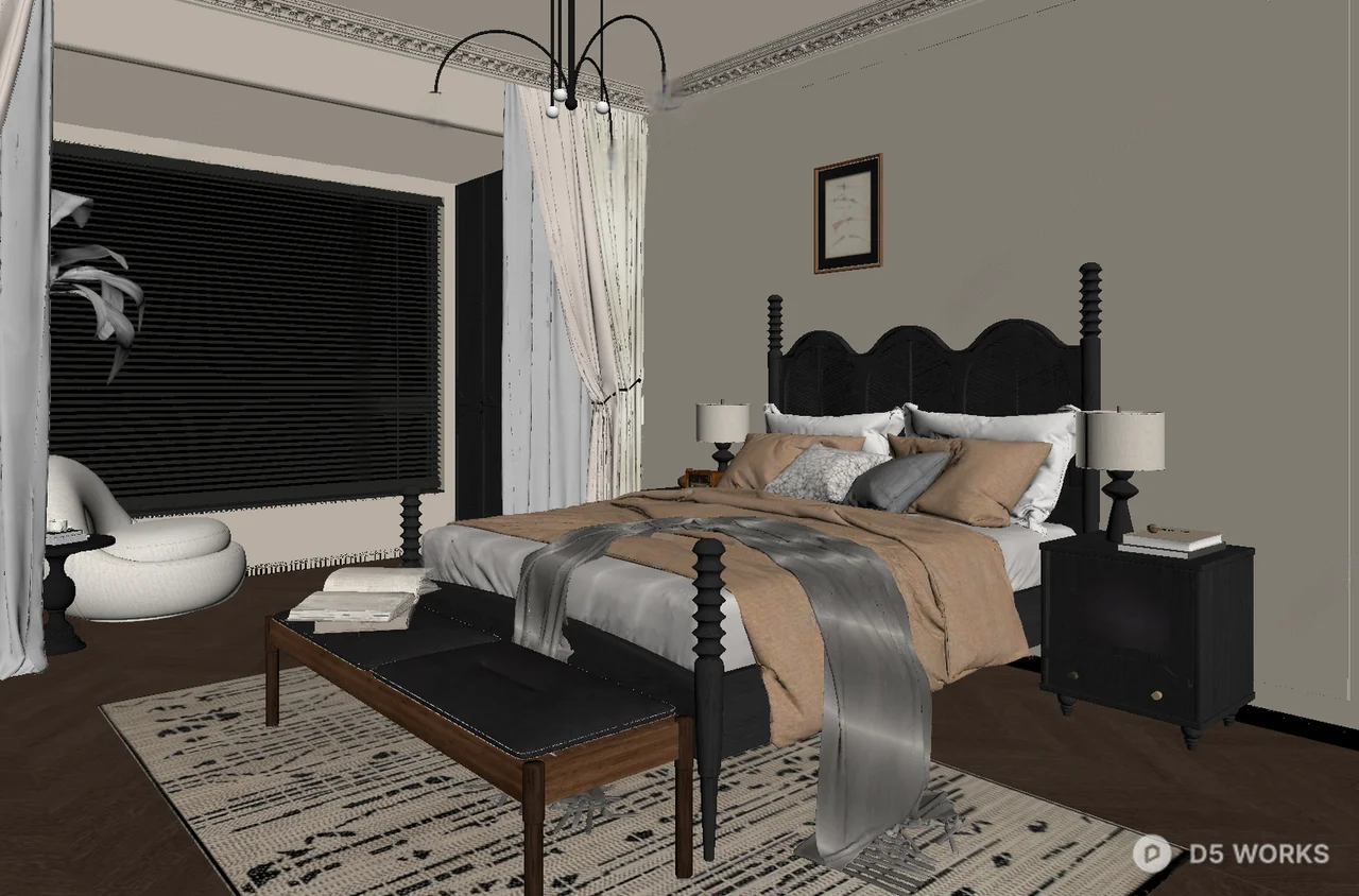 Classic Style Bedroom with Ambient Lighting 3d model thumbnail 2