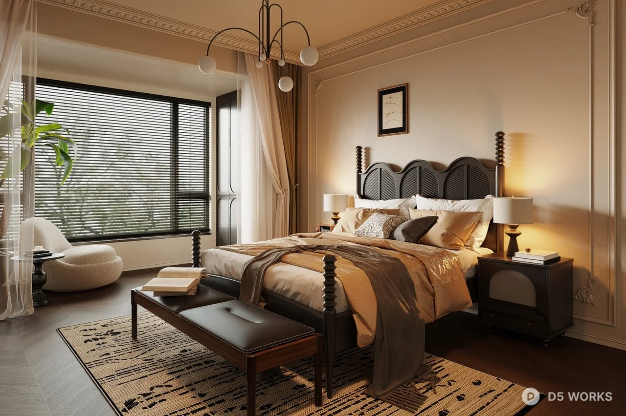 Classic Style Bedroom with Ambient Lighting 3d model - Image 1