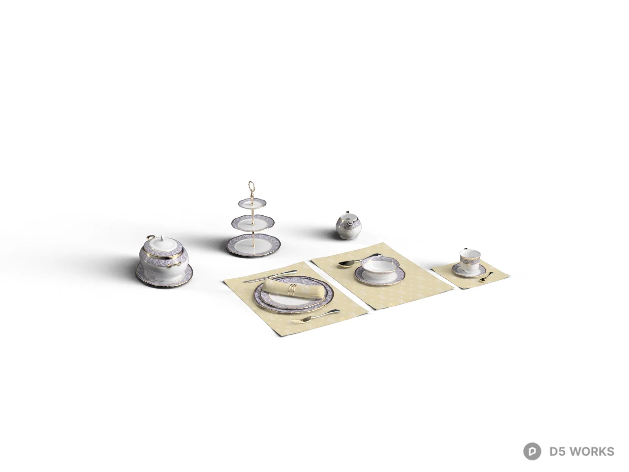 Ceramic Tableware Set With Cups 3d model - Image 1